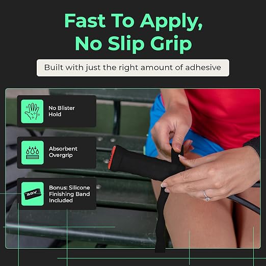 ADV MaxTac Tacky Tennis Overgrip - 12 Pack Extremely Sticky Non-Slip Tennis Grips Overgrip - Razor-Thin & Easy to Use Pro Tennis Racquet Grip Tape (12-Pack Volt)