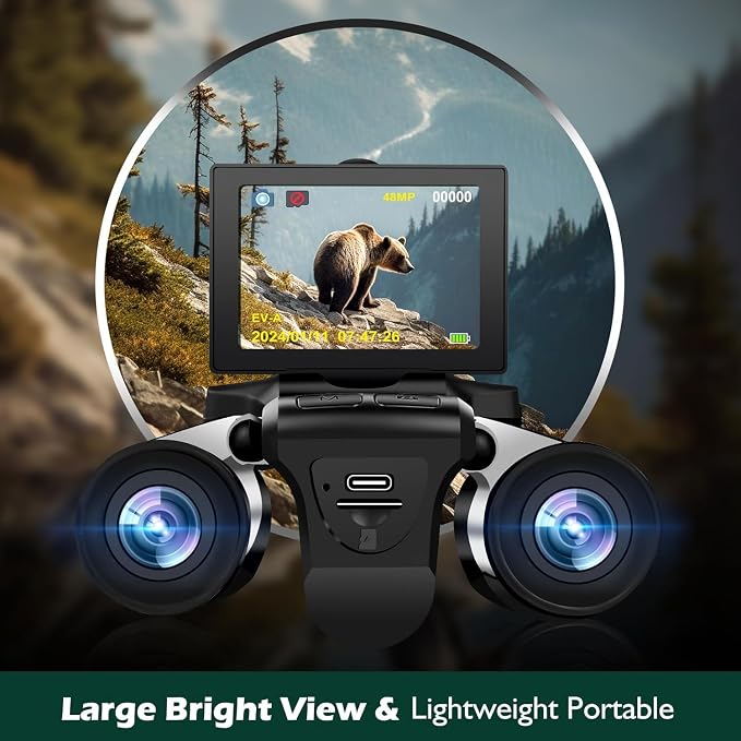 Digital Binoculars with Camera for Adult, 2.4" LCD Display 48MP Camera 2.5K Videos 8X Digital Zoom Ideal for Concerts, Bird Watching, and Outdoor Adventures with 32GB SD Card