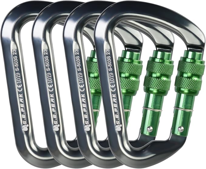 SEPEAK UIAA 30kN Locking Climbing Carabiner, Professional Heavy Duty Screwgate Clip for Outdoor Climbing, Mountaineering, Rappelling, Camping, Hiking, Swing,Large D Carabiner Hook/6744lb