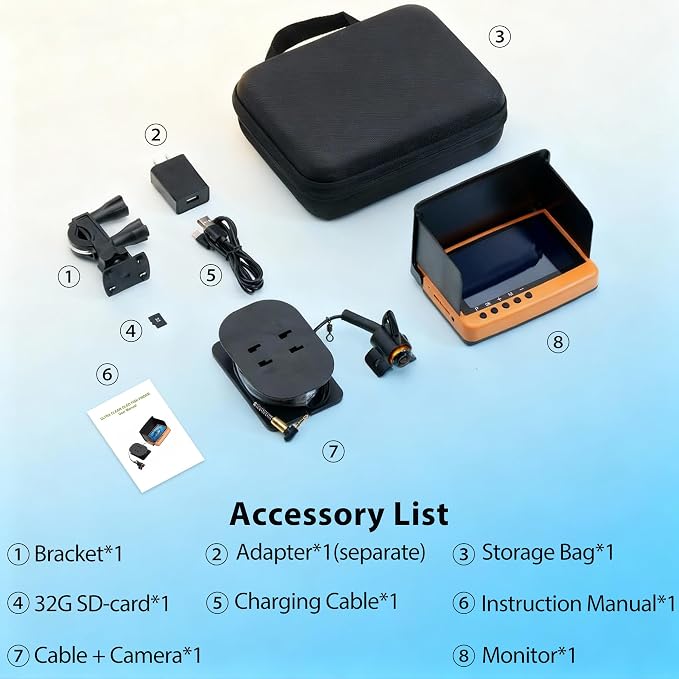 Underwater Camera Fish Finder: 1080P HD Waterproof for Ice/Lake/Sea Fishing with 82ft Cable｜Portable Depth Finders for Boats & Kayaks｜2000nit OLED Display for Murky Water Conditions