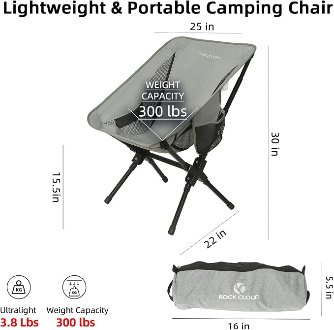 ROCK CLOUD Portable Camping Chair Ultralight Folding Camp Chairs Outdoor for Camp Hiking Backpacking Lawn Beach Sports