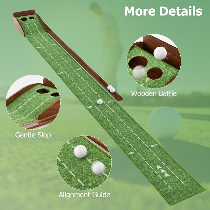 GYMAX Putting Mat, Golf Putting Green Indoor with 2/3 Hole, Golf Practice Mat with Auto Ball Return, Golf Training Aid Putter Alignment for Home Office, Golf Accessories Gift