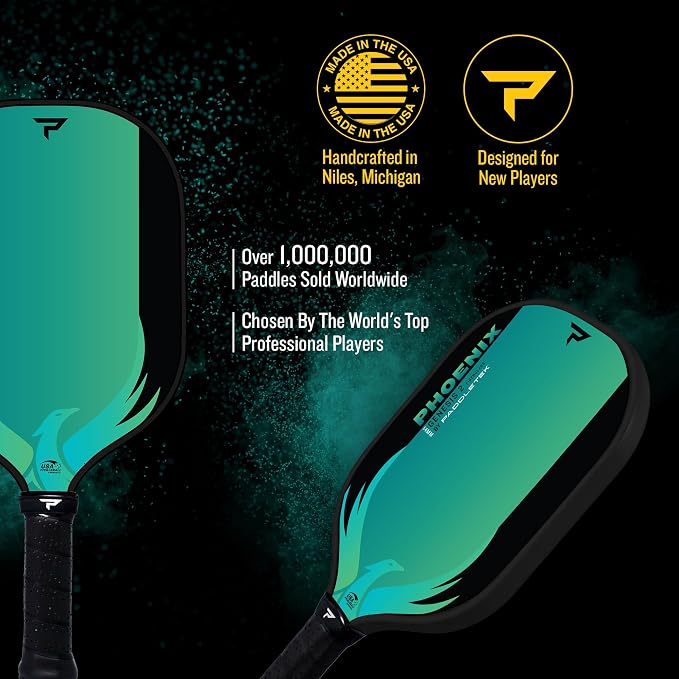 Paddletek Phoenix Genesis 2 – 14mm Pickleball Paddle – Fiberglass Composite Face – Easy Power & Soft Feel – USAPA Approved Pickle Ball Paddle – 5.25 Inch Handle