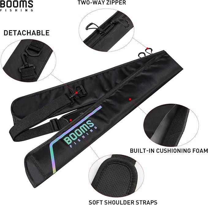 Booms Fishing PB3 5.4ft~6ft Fishing Rod Case, Portable Folded Fishing Pole Case with Two-Way Zippers, 0.6ft Extended Design Fishing Rod Bag, Fit for 2~3 Fishing Poles, 64"~72"