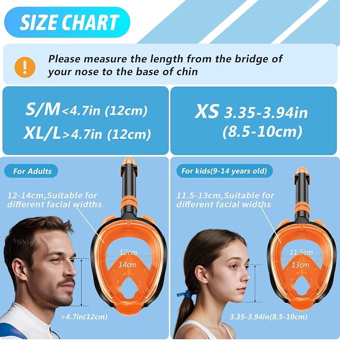 Greatever G2 Adults Kids Full Face Snorkel Mask 2 Pcs,Snorkeling Gear with Latest Dry Top System,Foldable 180 Degree Panoramic View,Safe Breathing,Anti-Leak&Anti-Fog Snorkeling Mask with Camera Mount