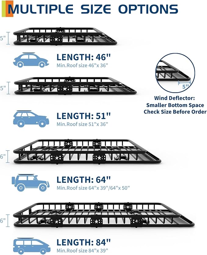 GarveeLife 64 in x 39 in Universal Roof Rack Carrier Basket, 200 LBS Capacity Car Cargo Rack with Extension Luggage Holder Basket Heavy Duty for SUVs, Trucks, Vehicles