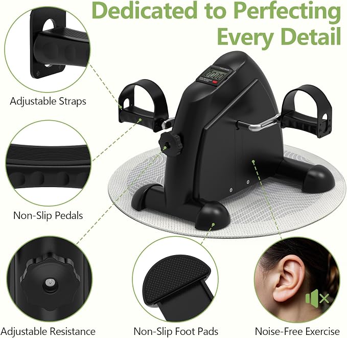 FITKS360 Under Desk Elliptical & Mini Exercise Bike - Seated Electric Leg Exerciser Under Table Oval Electric - Seniors Sit Exerciser Fully Assembled Pedal