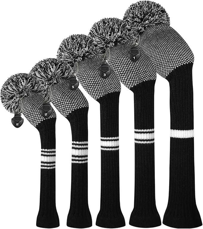 Scott Edward Knit Golf Club Cover for Woods and Driver Set of 5 Head Covers Protect Driver Wood(460cc)* 1 Fairway Wood*2 and Hybrid/UT*2 with Rotating Club Number Tags
