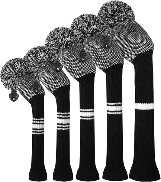 Scott Edward Knit Golf Club Cover for Woods and Driver Set of 5 Head Covers Protect Driver Wood(460cc)* 1 Fairway Wood*2 and Hybrid/UT*2 with Rotating Club Number Tags