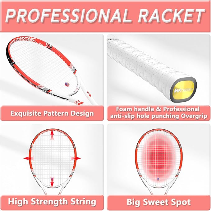 Pro Tennis Racket for Adults, 2 Player 27 inch Speed Tennis Racquet Acceptable for Beginner and Professional with 3 Tennis Balls, 2 Vibration Dampes, 2 Overgrips, Tennis Bag