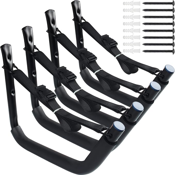 Kayak Storage Rack,Kayak Rack for Garage,Kayak Wall Mount Kayak Wall Rack with Nylon Straps,Heavy Duty Kayak Hanger Kayak Hook Suitable for Kayaks and SUP Paddle Board(4Pack,6 Colors)