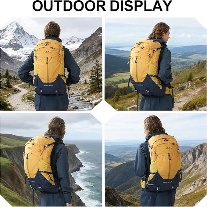 IX INOXTO Hiking Backpack, Camping Backpack, 30L Waterproof Hiking Daypack with 3L Water Bladder and Rain Cover (Yellow)