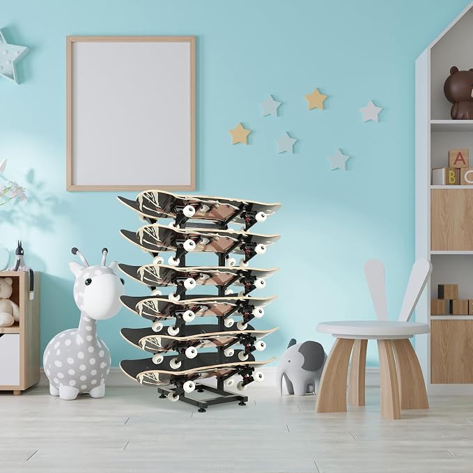 BiJun Skateboard Racks Floor Stand, 6-Layer Skateboard Holder,Snowboard Storage Rack, Skateboard Organizer Floor Stand for Deck, Longboard, Snowboard, Standard Skateboards, Mini Cruiser Skateboard
