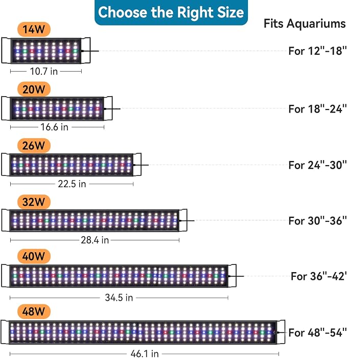 hygger Aquarium LED Light Fish Tank Full Spectrum Lighting with 24/7 Day-Night Cycle Mode & Auto On/Off Timer, 7 Colors Options, Dimmable, Extendable Bracket for 36~42in Freshwater Tank Plant Lights
