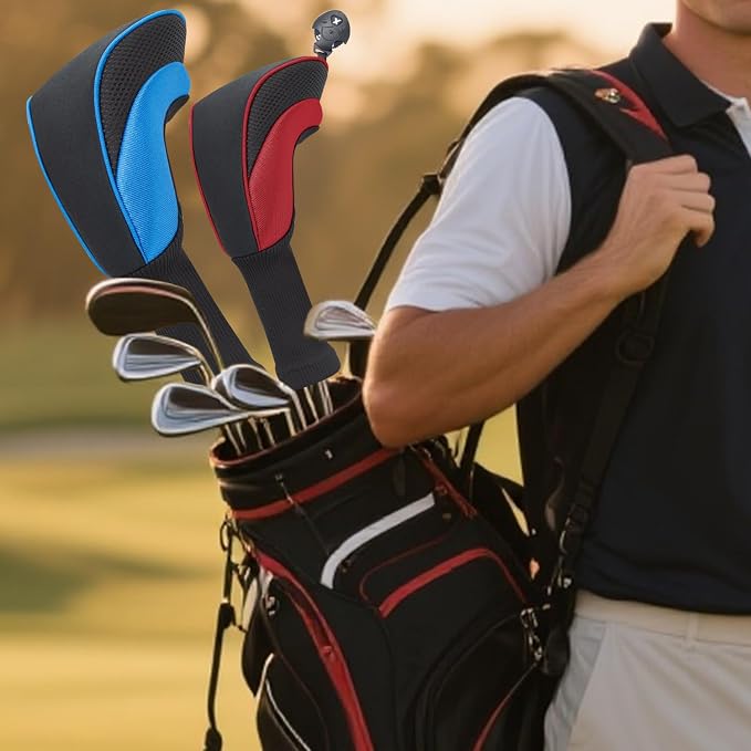 Golf Club Head Covers for Woods 3/4/5/6 Pieces Long Neck Mesh Sports Golf Club Headcovers Set with Interchangeable No. Tags 3 4 5 6 7 X Golf Accessories for Men Women
