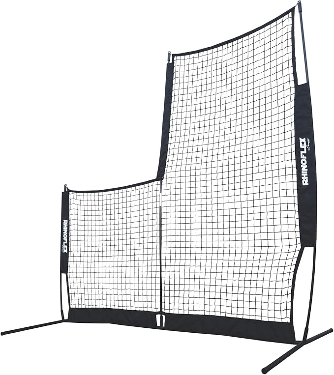 Champion Sports Rhino Flex Reversible Baseball Protective L Screen Pitching Net with Carry Bag,Black