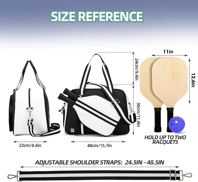 ROYALFAIR Pickleball Tote Bag for Women Men Large Capacity with Paddle Cover Pocket Internal Shoe Pocket and Adjustable Shoulder strap