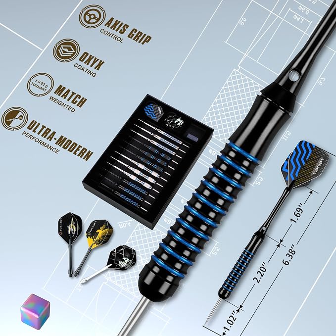 Turnart Darts Metal Tip Set - Steel Tip Darts Darts Set Professional Metal Darts 12 pcs 22/24 Grams Pro Dart Set with Stylish Case Aluminum Shafts Extra 9 Flights