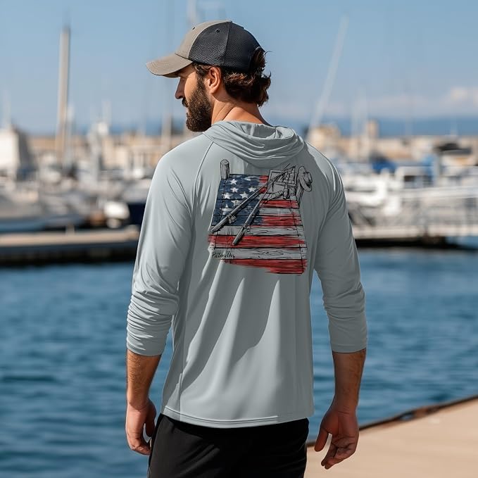 Palmyth Fishing Hoodie for Men Long Sleeve Sun Protection UV UPF 50+ Shirts | Hidden Zipper Pocket, Thumb Loops, Quick-Dry, Side Mesh Panels, Lens Cleaning Cloth, 4-Way Stretch