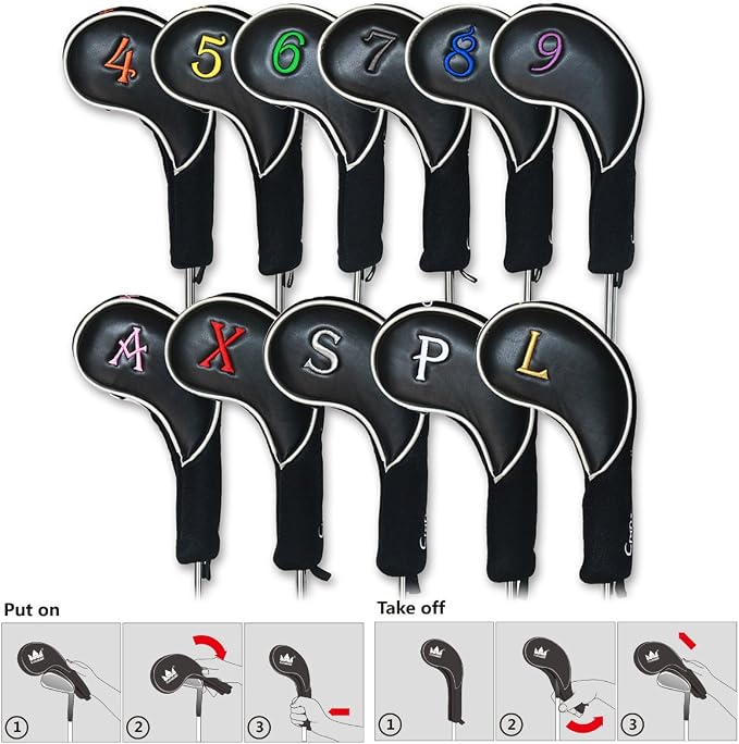 CRAFTSMAN GOLF Black Iron Head Covers Headcover Set with Colorful No. for Taylormade Cobra Mizuno Etc.Suitable for Right and Left Hander Golfer