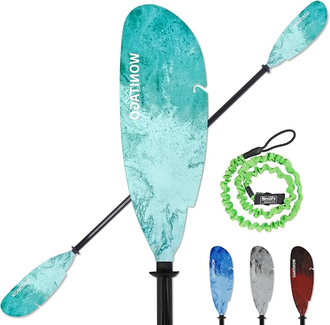 Angler Kayak Paddle Carbon Fiber Shaft and Plastic Blade, Floating Adjustable Fihsing Kayak Oar with Paddle Leash, 230-250cm/90-98 inch