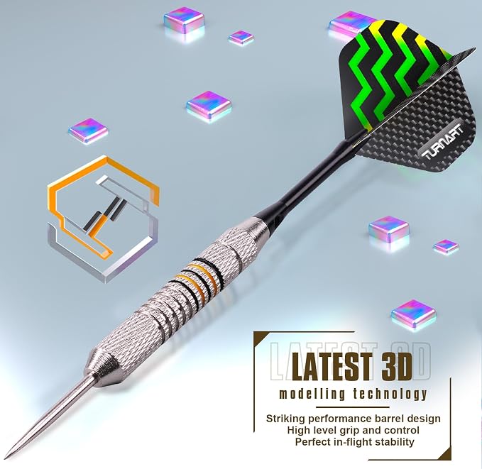 Turnart Darts Metal Tip Set - Steel Tip Darts Darts Set Professional Metal Darts 12 pcs 22/24 Grams Pro Dart Set with Stylish Case Aluminum Shafts Extra 9 Flights