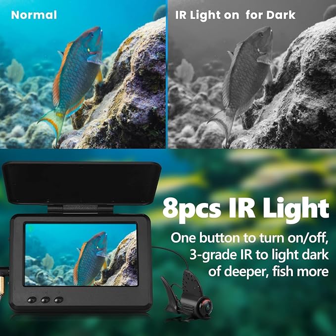 𝟮𝟬𝟮𝟲 𝗡𝗘𝗪 Underwater Fishing Camera HD1080P 4.3'' IPS w/ 5000mAh, [30°~150° Angle Fin] Ice Fishing Camera Underwater Portable Fish Finder Fishing Gift for Men, IR, Boat and Kayak Fishing, 65FT