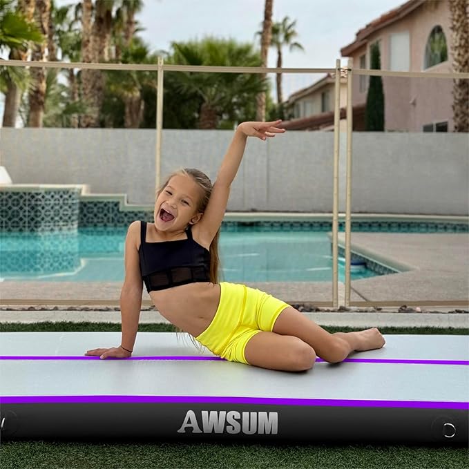 AWSUM Inflatable Gymnastics Mat 10ft/13ft/16ft/20ft/23ft Training mat 4/8 inches Thick tumbling mat with Electric Pump for Home/Gym/Outdoor