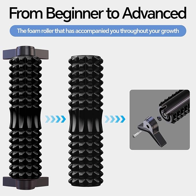 Foam Roller with Detachable Stand, 18" Deep Tissue Massage Roller, Beginner-Friendly Support Design for Muscle Recovery, Home Workout & Fitness - Black