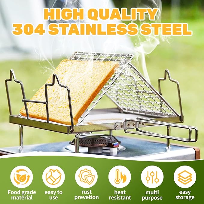 Stainless Steel Collapsible Toaster Foldable Camping Toaster | Food Grade Rustproof & Heat-Resistant Design for Hiking, Picnic and Outdoor RV Camping Kitchen Use