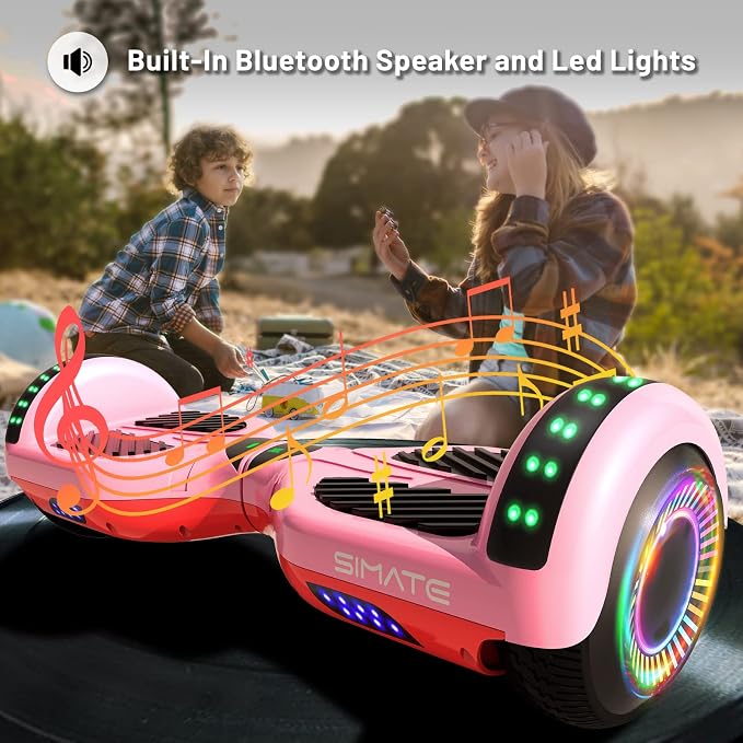 SIMATE Hoverboard, Bluetooth All Terrain Hover Boards with LED Lights and APP Control, Gifts for Kids Adults Girls Boys, for All Ages