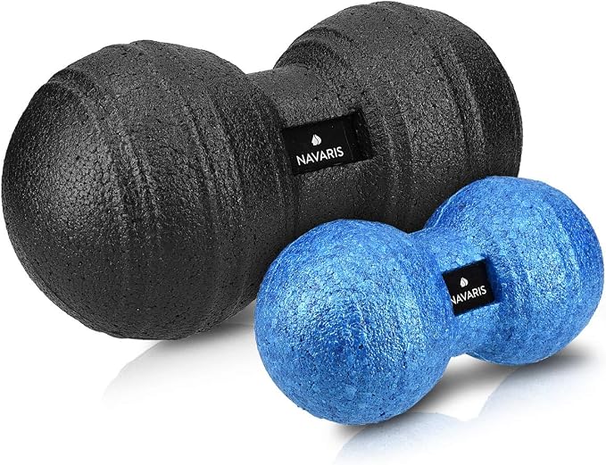 Navaris 2X Peanut Duo Ball - in 2 Sizes Duo Ball Fascia Ball Set - Trigger Point Ball - Fascia Balls - Black/Blue