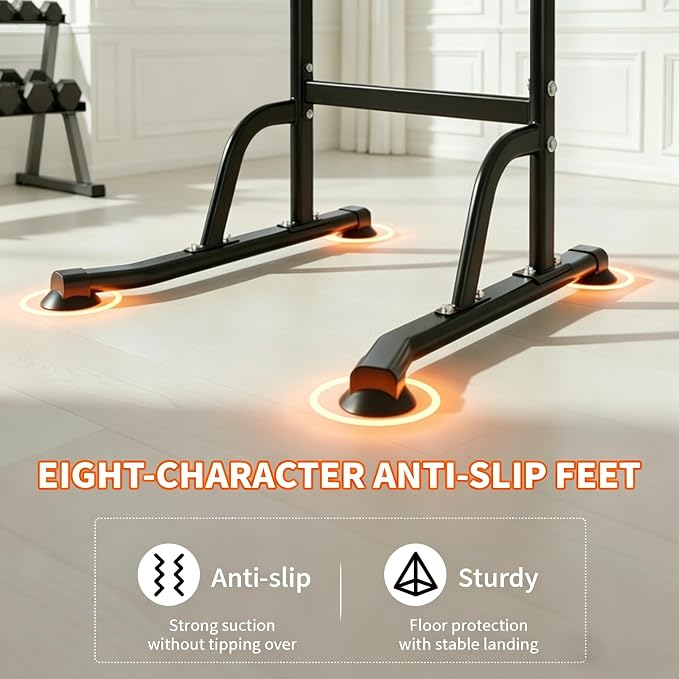 Power Tower Pull Up Bar and Dip Station, 11-Height Adjustable Pull Up Bar Station for Home Gym, Multi-Function Strength Training Fitness Equipment for Pull Ups, Dips, Push Ups & Knee Raises