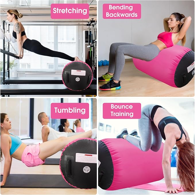 Gymnastics Air Barrel Roller Air Spot, Inflatable Tumbling Mat Tumble Track Gymnastic Equipment Balance Cylinder with Pump for Yoga Cheerleading Home Use Gym