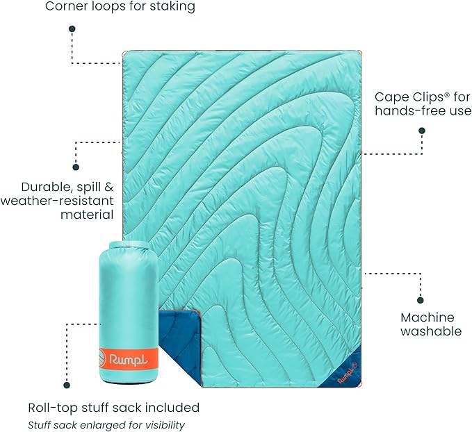 Rumpl Original Puffy 1-Person Blanket for Camping and Outdoors, Seafoam