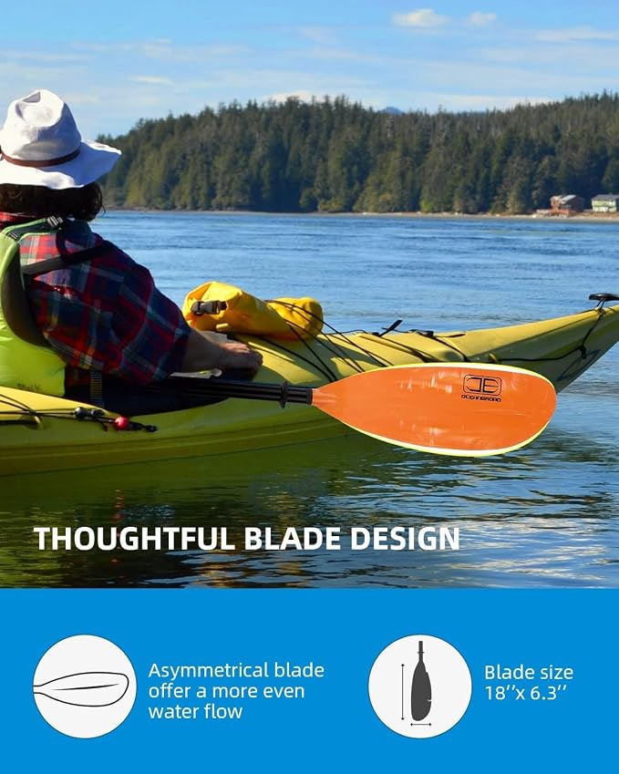 OCEANBROAD Adjustable Fishing Kayak Paddle - 94in/240cm-98in/250cm-102in/260cm Aluminum Alloy Shaft with Paddle Leash
