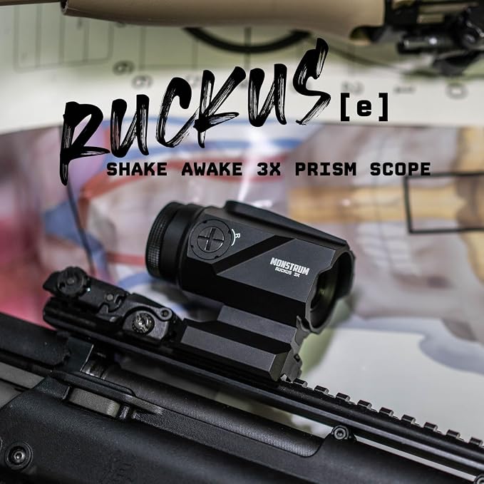 Monstrum Ruckus (e) 3X Prism Scope with Electronic Button Control and Shake Awake