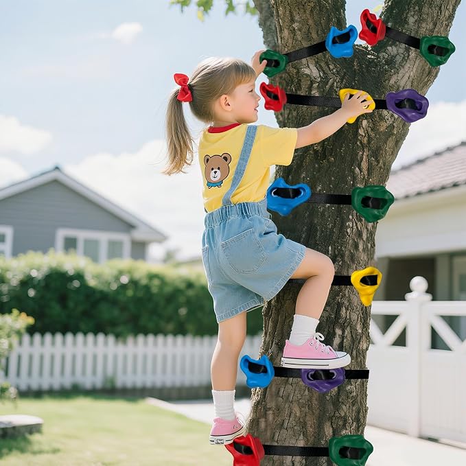 12 PCS Large Ninja Tree Climbing Holds for Kids,Tree Rock Climbing Kit with 6 Ratchet Straps for Kids,Large Rock Climbing Holds for Outdoor Ninja Warrior Obstacle Course Training