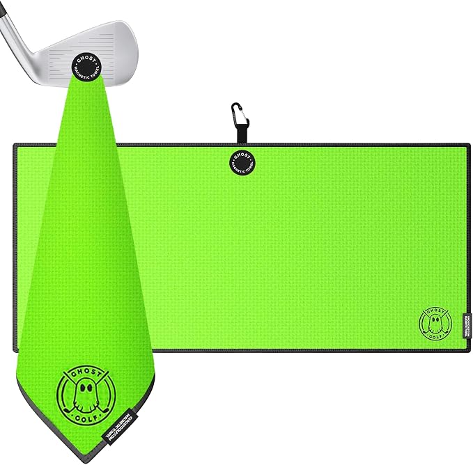 Ghost Golf Magnetic Towel (Caddie) - Premium Ultra-Absorbent Microfiber Golf Towel with Magnet for Golf Carts or Clubs - 18" x 40" Golfing Gear - Waffle Weave Pattern (Neon Pink)