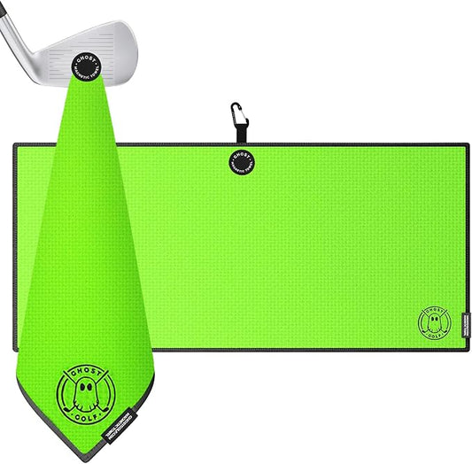 Ghost Golf Magnetic Towel (Caddie) - Premium Ultra-Absorbent Microfiber Golf Towel with Magnet for Golf Carts or Clubs - 18" x 40" Golfing Gear - Waffle Weave Pattern (Neon Pink)