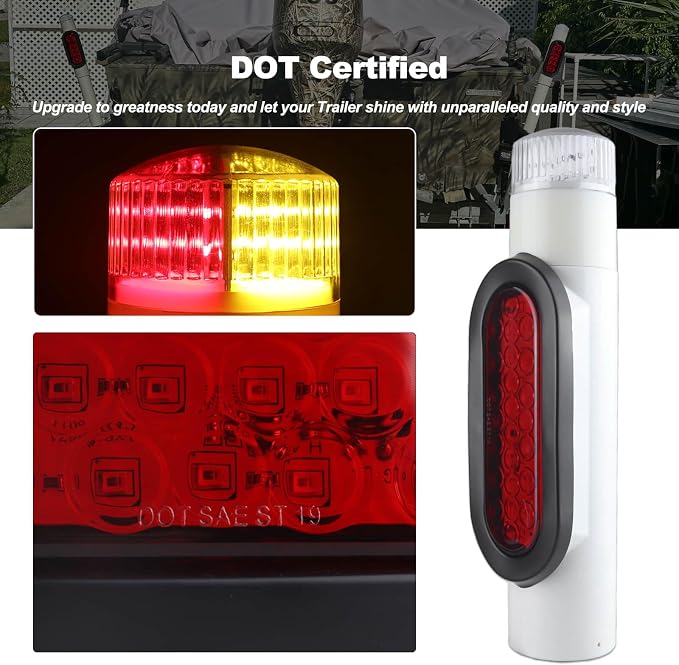 Boat Trailer Guide on Post Pipe Light Set DOT Approved Submersible Boat Trailer Guide Pole Lights for 2-3/8" PVC Pipe LED Lights for Boat Trailers Waterproof 2Pcs White