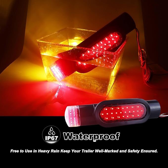 Boat Trailer Guide on Post Pipe Light Set DOT Approved 24LED Waterproof Submersible Turn Signal Running Lights Brake Lights Integrated with Trailer Guide Post Poles Lights Kit 2Pcs Black