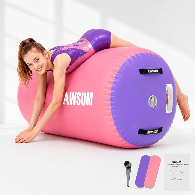 AWSUM Gymnastics Barrel Tumbling Equipment Air Roller Training Inflatable Back Handspring Trainer for Octagon Tumble Mat Gym Cheerleading Home Use 1 PCS，No Electric Pump