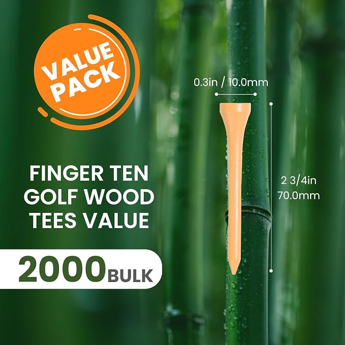 FINGER TEN Bamboo Golf Tees Wood 1 1/2 2 3/4 3 1/4 Inch Wooden Short Long Tee Color Bulk 250/500/1000/2000 Count for Men Women Kids in Red Pink USA Flag