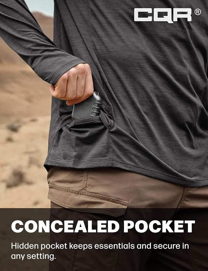 CQR Men's UPF 50+ Sun Protection Long Sleeve Quick Dry Athletic Shirts, Stretch Running Workout Hiking T-Shirts