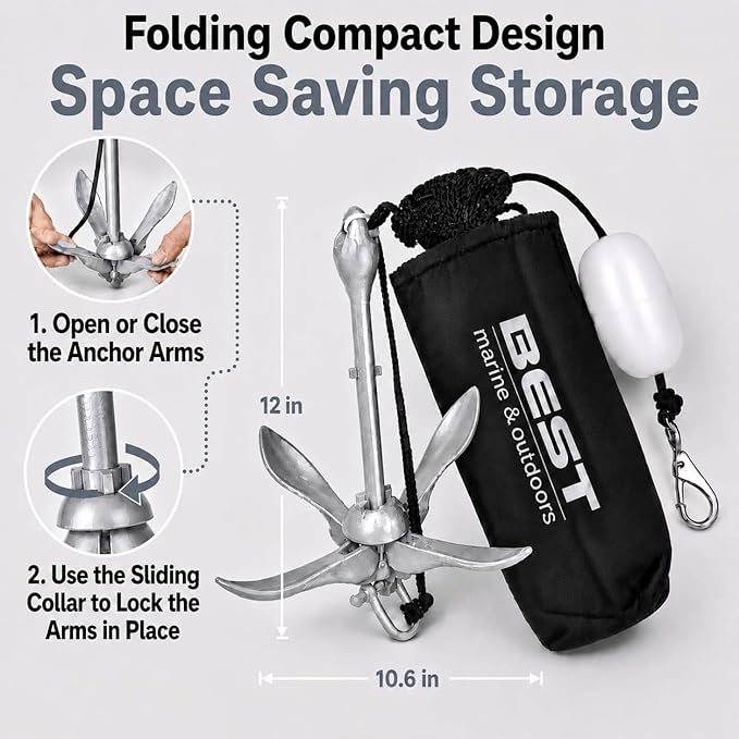 Best Marine and Outdoors Kayak Anchor, 3.5 Pound Anchor System Kit for Kayaks, Canoes, SUP Paddle Boards & Jet Skis, Fishing, Boating & Kayaking Accessories