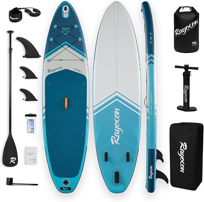 Inflatable Stand Up Paddle Board 11'×34" Extra Wide SUP, Ultra-Stable for Adults & Dog, 450lbs, Dual Chamber Pump, Fiberglass Paddle, Military Grade Dual Layer