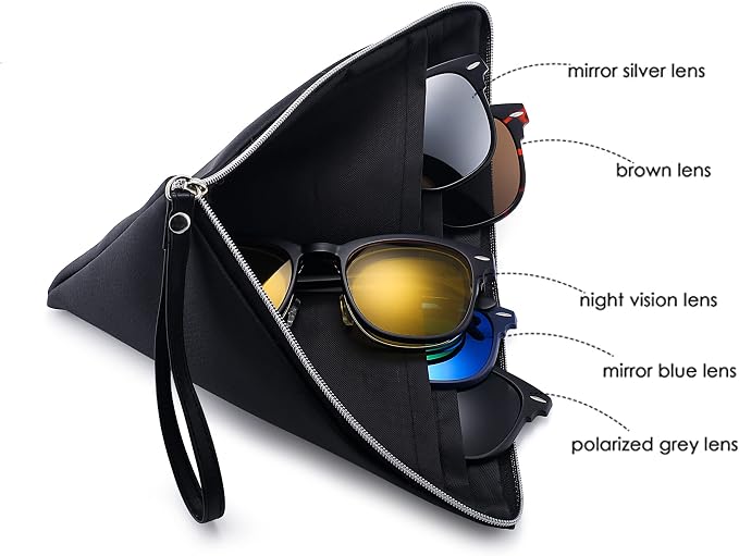 JIM HALO Magnetic 5Pcs Polarized Clip-on Sunglasses Plastic Frame for Night Driving
