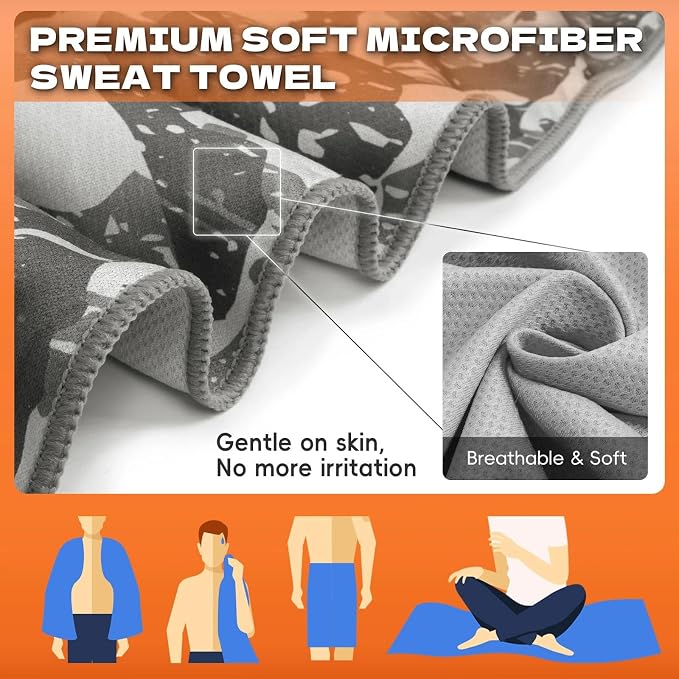 Microfiber Sweat Towel 2 Pack 30" x 60" Gym Towel Camouflage Gray | Lightweight and absorbent microfiber towel with quick-dry, odor-resistant fabric for yoga, travel, camping and beach