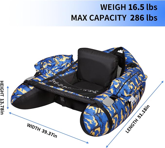 Inflatable Float Tube, with Paddles, Fish Ruler, Air Pump, Adjustable Shoulder Straps, Weight Capacity of 286 pounds, Suitable for Adults Fishing in Rivers and Lakes